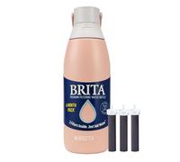Brita Stainless Steel Premium Filtering Water Bottle, BPA-Free, Reusable, Insulated, Replaces 300 Plastic Water Bottles, Filter Lasts 6 Months, Includes 3 Filters, Rose - 32 oz (32 Ounces (3 Filters))