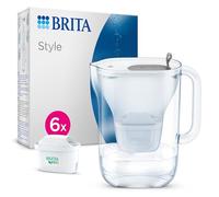 BRITA Style Water Filter Jug Grey (2.4L) Half Year Pack incl. 6x MAXTRA PRO Pure Performance - fridge-fitting design jug with smart LED-LTI and Flip-Lid - now in sustainable Smart Box packaging