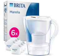 BRITA Marella Water Filter Jug White (2.4L) Half Year Pack incl. 6x MAXTRA PRO Pure Performance cartridge - fridge-fitting jug with digital LTI and Flip-Lid - now in sustainable Smart Box packaging