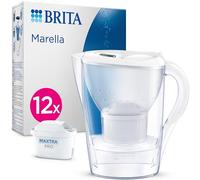 BRITA Water Filter Jug MAXTRA Marella, 12x Pure Performance cartridges | White (2.4L) fridge-fitting pitcher with digital LTI, Flip-Lid, reducing PFAS, chlorine, metals & more (SmartBox packaging)