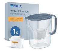 BRITA Water Filter Jug Style Essential XL Stone Blue (3.6L) incl. 1x MAXTRA PRO Limescale Expert Cartridge | Large Volume Pitcher With Smart Light LTI & Flip-Lid - Filtering Impurities, Metals & More