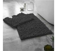 BritAces 2 Piece Chenille Bath Mat Set - Ultra Soft Non Slip Bathroom Rugs - Super Absorbent Loop Design Toilet & Pedestal Mat Set - Luxury Washable Mats for Shower and Bathroom Floor - Charcoal