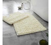 BritAces 2 Piece Chenille Bath Mat Set - Ultra Soft Non Slip Bathroom Rugs - Super Absorbent Loop Design Toilet & Pedestal Mat Set - Luxury Washable Mats for Shower and Bathroom Floor - Cream