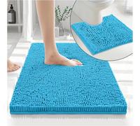 BritAces 2 Piece Chenille Bath Mat Set - Ultra Soft Non Slip Bathroom Rugs - Super Absorbent Loop Design Toilet & Pedestal Mat Set - Luxury Washable Mats for Shower and Bathroom Floor - Teal