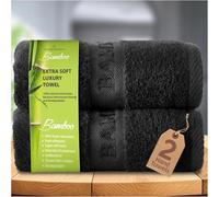 BritAces 2x Bamboo Towels | Hand Towels | Bath Towels | Bath Sheets | 500 GSM Premium Towels | Super Absorbent Quick Drying Towel | 60% Bamboo, 40% Cotton (Black, 2x Hand Towels)