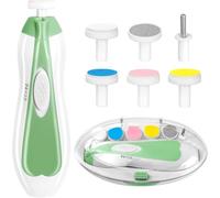 BritAces 8-in-1 Baby Electric Nail File - Safe Baby Nail Trimmer with LED Light & 6 Grinding Heads - Whisper Quiet Electric Baby Nail File for Newborns, Toddlers - Portable Nail Kit - Green
