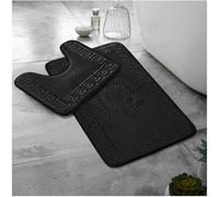 BritAces Bath Mat Set 2 Piece - Greek Key Pattern Bathroom Mats | Non Slip Toilet Rugs | Super Soft & Quick Dry | Water Absorbent Mat Set (Black)
