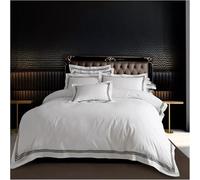 BritAces Embroidered Border Double Duvet Cover Set with Pillowcases Hotel Quality Plain Striped Polycotton Machine Washable Decorative Bedding Set 200x200 cm White/Charcoal