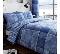 BritAces GAVENO CAVALIA Luxury Reversible Denim Check Duvet Cover Set - Soft & Cosy Denim Checked Quilt Bedding Set with Pillowcases, Breathable & Easy Care Fabric (Blue, Single)