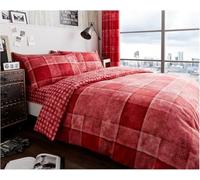 BritAces GAVENO CAVALIA Luxury Reversible Denim Check Duvet Cover Set - Soft & Cosy Denim Checked Quilt Bedding Set with Pillowcases, Breathable & Easy Care Fabric (Red, Single)