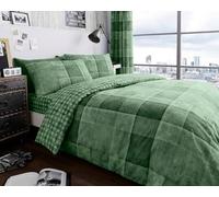 BritAces GAVENO CAVALIA Luxury Reversible Denim Check Duvet Cover Set - Soft & Cosy Denim Checked Quilt Bedding Set with Pillowcases, Breathable & Easy Care Fabric (Green, Single)