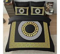 BritAces Greek Duvet Set - Easy Care Microfiber Quilt Cover with Pillowcases - Lightweight & Durable Duvet Comforter - Geometric Style Bedding Set (King 230x220cm, Black/Gold)