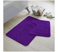 BritAces Greek Pattern Bathmats | 2 Piece | Washable Extra Absorbent Anti Slip Bath Mats | Super Soft Toilet Rugs Set | (50x80, 50x40 cm) (Purple)