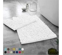 BritAces Luxury 2-Piece Chenille Bath Mat Set - Ultra Soft & Non-Slip Bathroom Rugs, Super Absorbent Loop Design Pedestal Mat & Toilet Mat for Shower and Bathroom Floor (White)