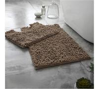 BritAces Luxury 2-Piece Chenille Bath Mat Set - Ultra Soft & Non-Slip Bathroom Rugs, Super Absorbent Loop Design Pedestal Mat & Toilet Mat for Shower and Bathroom Floor (Latte)