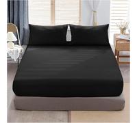 BritAces Luxury Double Fitted Sheet - 25cm Extra Deep Fitted Sheets - Ultra Soft Non Iron Polycotton Breathable Plain Dyed Bed Sheets - Elasticated Corner Bed Mattress Cover - Black