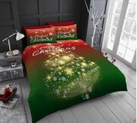 BritAces Premium Christmas Duvet Cover Set with Pillowcases - Soft & Easy Care Festive Bed Linen | Winter Holiday Quilt Cover Bedding Set | Xmas Bedroom Décor (Double, Ombre Xmas Tree)