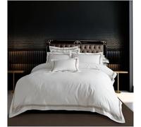 BritAces Superking Duvet Cover Set with Pillowcases - Plain Striped Quilt Cover - Hotel Quality Embroidered Border - Soft Polycotton Machine Washable - White/Latte - 3 Pieces