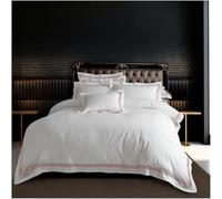 BritAces Superking Size Duvet Cover Set with Pillowcases - Plain Striped Quilt Cover - Hotel Quality Embroidered Border - Soft Polycotton Machine Washable - White/Pink - 3 Pieces