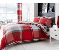BritAces Waverly Check Double Duvet Cover Set - Reversible Polycotton Checkered Bedding Set with 2 Pillowcases - Breathable Luxury Quilt Cover - Modern Bed Duvet Cover Set - 200x200cm - Red