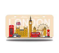 Britain and London Icon License Plate, BB Car Front License Plates with 4 Holes, Metal Car Plate,Aluminum Novelty License Plate, 6 * 12 inches
