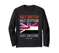 Britain Egypt Flag Half British Half Egyptian Flag Long Sleeve T-Shirt