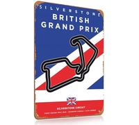 Britain Grand Prix Circuit F1 Gifts Metal Signs Vintage Uk Wall Art F1 Gift for Formula One Fans Gifts for Men Garages, Man Cave, Home Offices and Game Rooms Flag Sign Plaques Decorations