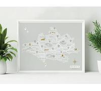 Britain Illustrated Dorset County Map Poster Print Vintage Style. 8 x 10, 11 x 14, 16 x 20 Inches. Blue.
