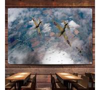 Britain’s Decisive Aerial Victory Flag Banner Wall Chart Canvas Painting WW II Fighter Jets Bombers Posters & Prints Wall Art Decoration Tapestry For Room, Classroom, Home, Bedroom,38X57 inches
