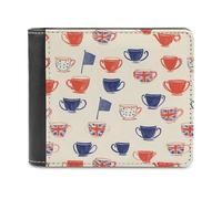 Britain Themed Teacup Tea Party Printed Wallets Bifold Wallet Change Cash Bag with Multiple Card Slots for Men And Women
