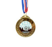 Britain UK London Eye Outline United Kingdom Gold Award Winner Medal First Place Ribbon