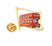 Britain UK London Red Double Decker Bus Golden Metal Flag Lapel Pin Badge