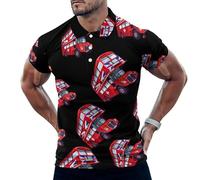 Britain UK London Red Double Decker Bus Mens Polo Shirts Short Sleeve Golf Shirt Casual T-Shirt Top for Work Athletic S