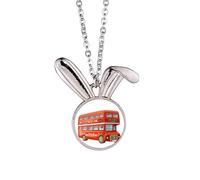 Britain UK London Red Double Decker Bus Rabbit Necklace Pendant Bunny Animal Jewelry Gift