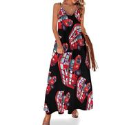 Britain UK London Red Double Decker Bus Women's Long Dress V Neck Swing Dress Maxi Dresses Beach Sundress 5XL