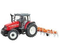 Britians Hertitage Tractor Playset Toy, Massey Ferguson Tractor 6S.180 with Classic Fold Cultivator, Compatible with 1:32 Scale Farm Toys, Suitable for Collectors & Children from 3 Years