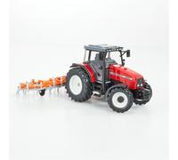 Britians Hertitage Tractor Playset Toy, Massey Ferguson Tractor 6S.180 with Classic Fold Cultivator, Compatible with 1:32 Scale Farm Toys, Suitable for Collectors & Children from 3 Years