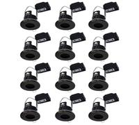 Britalia 12 Pack - Matt Black IP65 Bathroom & Shower Fire Rated Twist Lock GU10 Recessed Downlight | Air Flow Open Back | 68mm Cut Out | 240V Class 2 Double Insulated | Push Fit Terminals | Outdoor