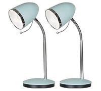 Britalia 2 Pack - Duck Egg Blue & Chrome Vintage Retro Table Desk Lamp | Metal Dome Adjustable Head | 1 x E27 ES Bulb Required (Not Included) | Inline Switch Operated