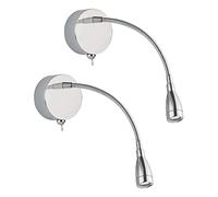Britalia 2 Pack - LED Polished Chrome Flexible Switched Modern Reading Wall Light | 0.8W 30lm 6500k LED | IP20 | UK Approved | Bendy Stem | Toggle Switch | Bedroom Lights