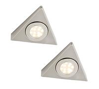 Britalia 2 Pack | LED Satin Nickel Modern Triangular Under Cupboard Light CCT 142mm | 1.5W LED - 120 Lumens | Colour Change 3000k - 4000k - 6000k | Mains Voltage