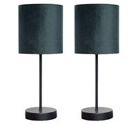 Britalia 2 Pack - Matt Black Metal Table Desk Lamp with Forest Green Velvet Drum Shade | 39cm Height | SES E14 Lamp Bulb Required | UK Approved | in-Line On Off Rocker Switch