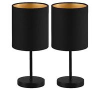 Britalia 2 Pack - Matt Black Slimline Metal Stem Table Desk Lamp with Fabric Cylinder Drum Shade | 28cm Height | 1 x SES E14 Lamp Bulb Required | UK Approved | Sleek & Simplistic Design