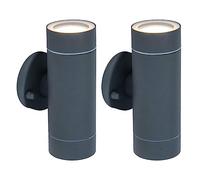 Britalia 2 Pack - Matt Black Textured Outdoor Modern Up & Down Cylindrical Wall Light | IP44 Rated | 16cm Height | 2 x GU10 Lamps Required | Garden - Patio - Driveway | Stainless Steel