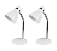 Britalia 2 Pack - Matt White & Chrome Retro Metal Adjustable Table Desk Lamp with Dome Shade | 33cm Height | 1 x ES E27 Lamp Bulb Required | UK Approved | Chromed Head Band