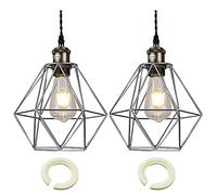 Britalia 2 Pack | Polished Chrome None Electrical Bird Cage Geometric Wired Pendant Shades | 220mm x 195mm | Pendant Light - Table Lamp - Wall Light | Reducing Rings Included | 4mm Thick Wire