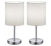 Britalia 2 Pack - Polished Chrome Slimline Metal Stem Table Desk Lamp with White Fabric Cylinder Drum Shade | 28cm Height | 1 x SES E14 Lamp Bulb Required | Sleek & Simplistic Design