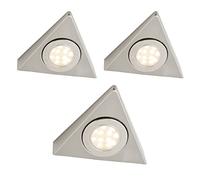 Britalia 3 Pack | LED Satin Nickel Modern Triangular Under Cupboard Light CCT 142mm | 1.5W LED - 120 Lumens | Colour Change 3000k - 4000k - 6000k | Mains Voltage
