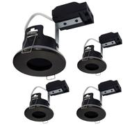 Britalia 4 Pack - Matt Black IP65 Bathroom & Shower Fire Rated Twist Lock GU10 Recessed Downlight | Air Flow Open Back | 68mm Cut Out | 240V Class 2 Double Insulated | Push Fit Terminals | Outdoor