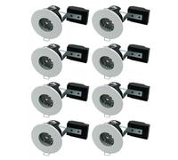 Britalia 8 Pack - Matt White IP65 Bathroom & Shower Fire Rated Twist Lock GU10 Recessed Downlight | Air Flow Open Back | 68mm Cut Out | 240V Class 2 Double Insulated | Push Fit Terminals | Outdoor